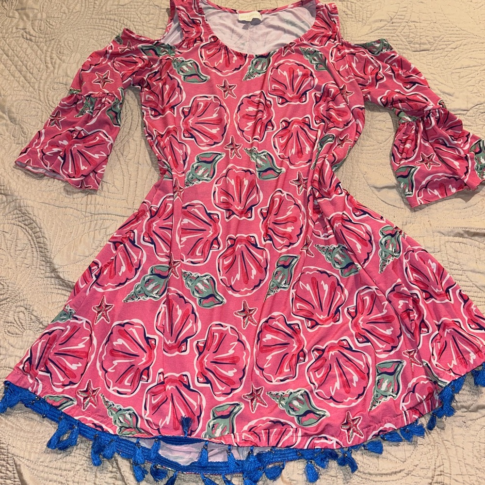 Simply Southern Coldshoulder Dress with Blue Tassels